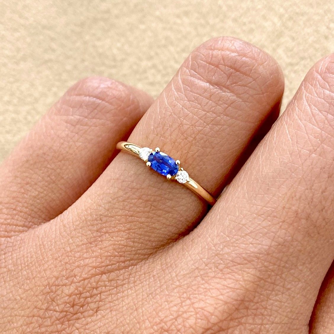 Oval Shaped 0.3 ct Blue Sapphire, Diamond Ring