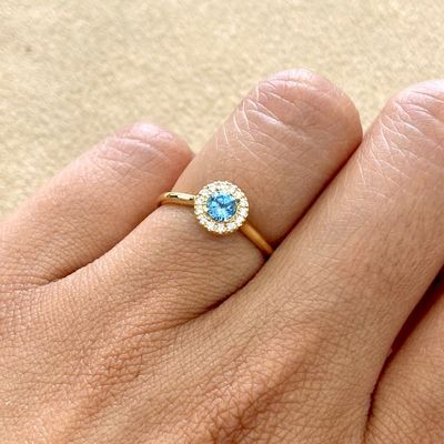 Round 0.35 ct Blue Topaz Halo Style, Diamond Ring