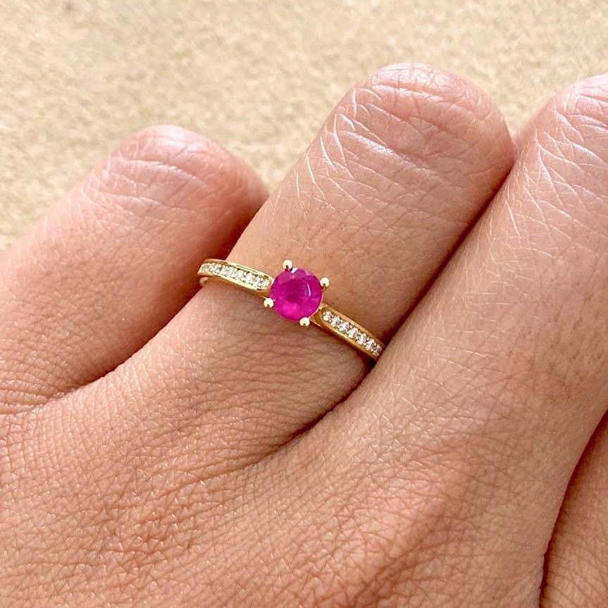 Round 0.3 ct Ruby, Pave Style Diamond Ring
