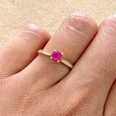 Round 0.3 ct Ruby, Pave Style Diamond Ring