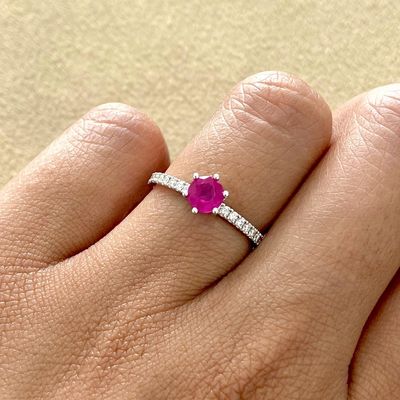 Round 0.5 ct Ruby, Six Prongs Diamond Ring