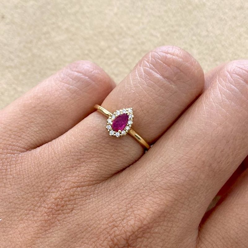Pear Shaped 0.35 ct Ruby, Diamond Ring