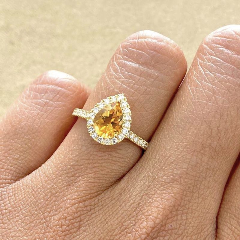 Pear Shaped 1.5 ct Citrine, Full Halo, Diamond Ring