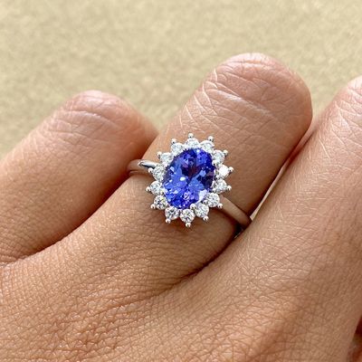 Oval Shaped 1.5ct Tanzanite, Lady D Style, Diamond Ring