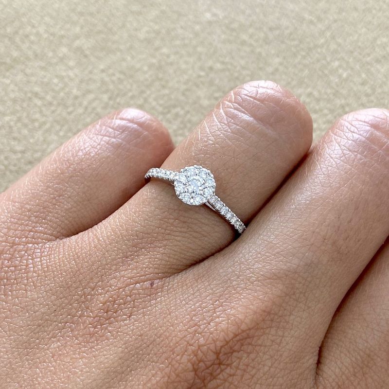 Round 0.1 ct Full Halo Style, Diamond Engagement Ring