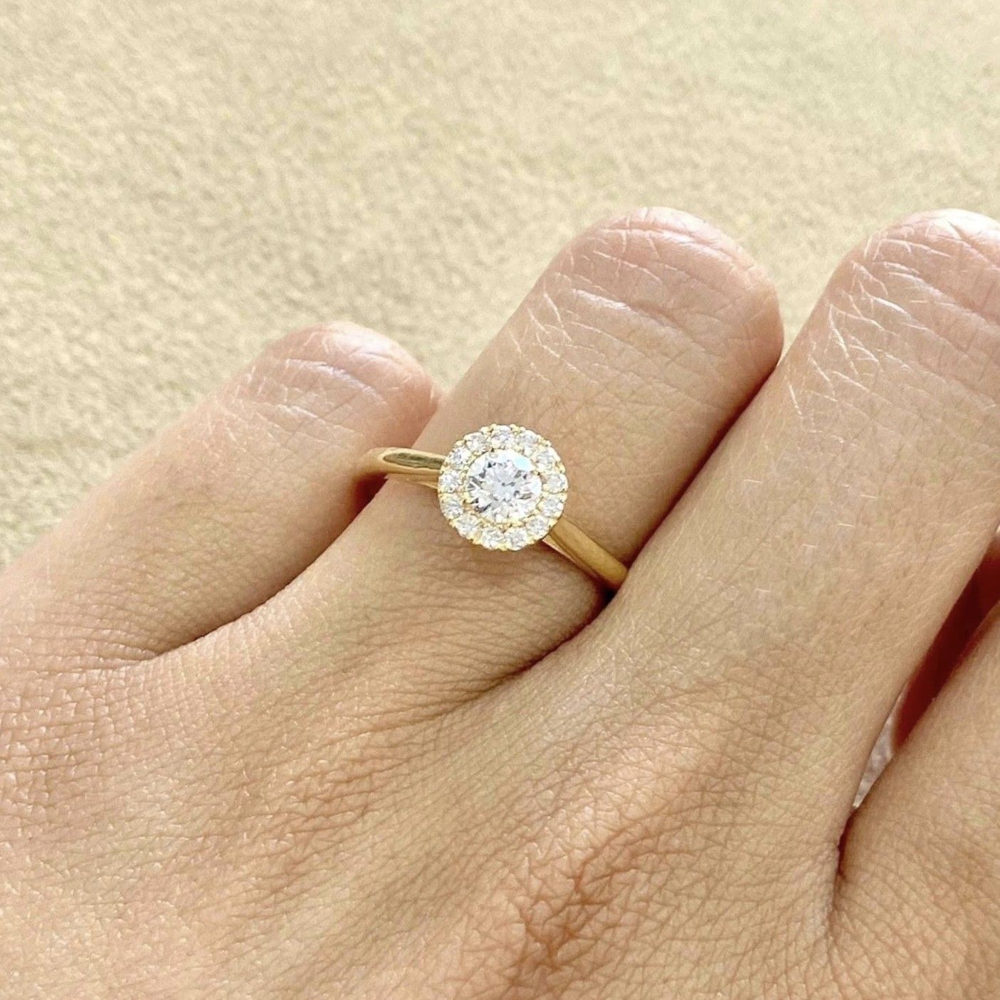GIA Certified, Round 0.4 ct Halo Style, Diamond Engagement Ring