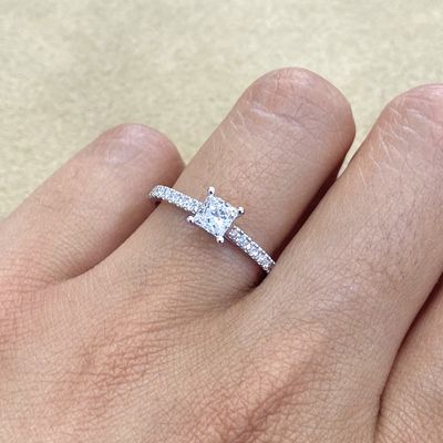 GIA Certified, Princess Cut 0.5 ct Pave Style, Diamond Engagement Ring