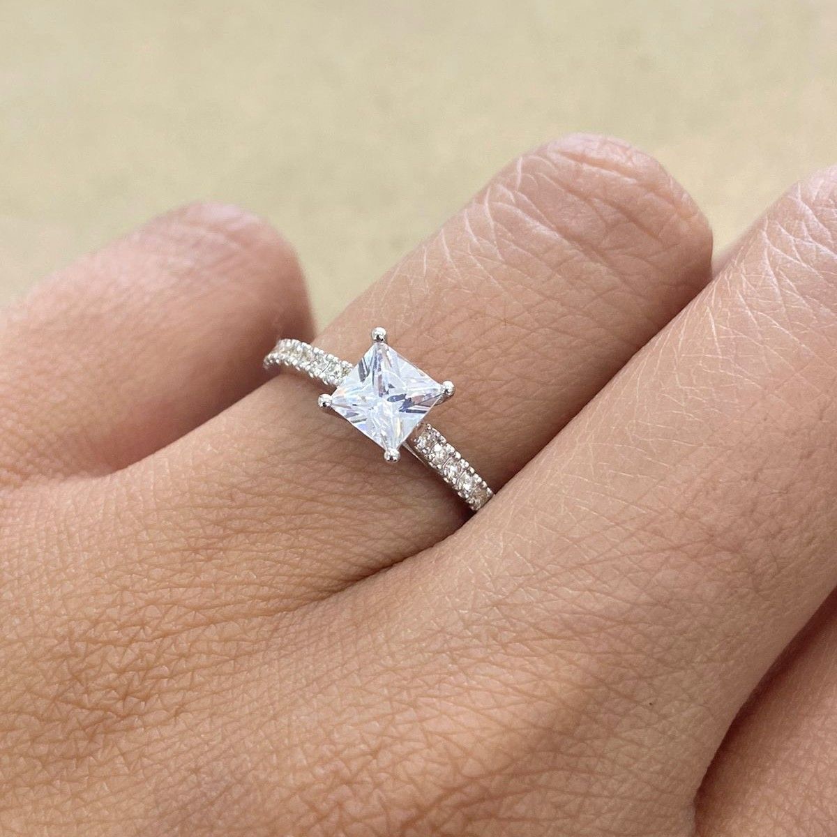 GIA Certified, Princess Cut 0.7 ct Pave Style, Diamond Engagement Ring
