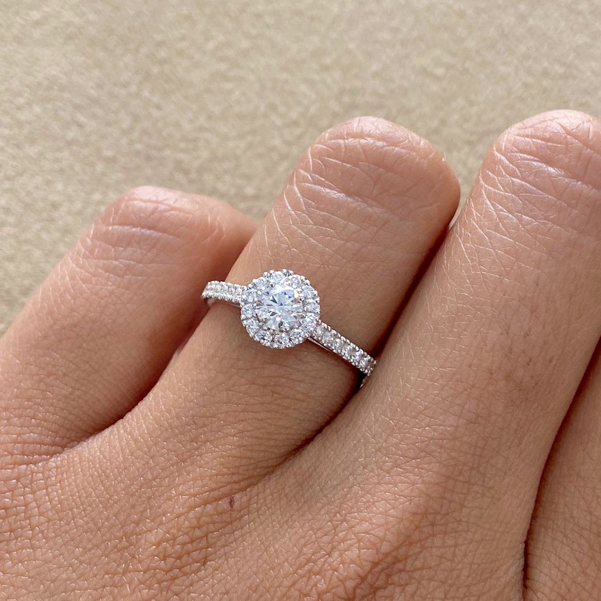 GIA Certified, Round 0.3 ct Full Halo Style, Diamond Engagement Ring