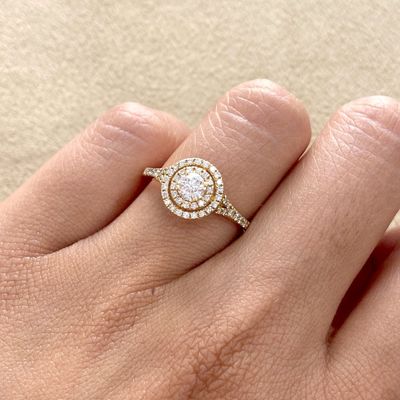 GIA Certified, Round 0.3 ct Double Halo, Diamond Engagement Ring