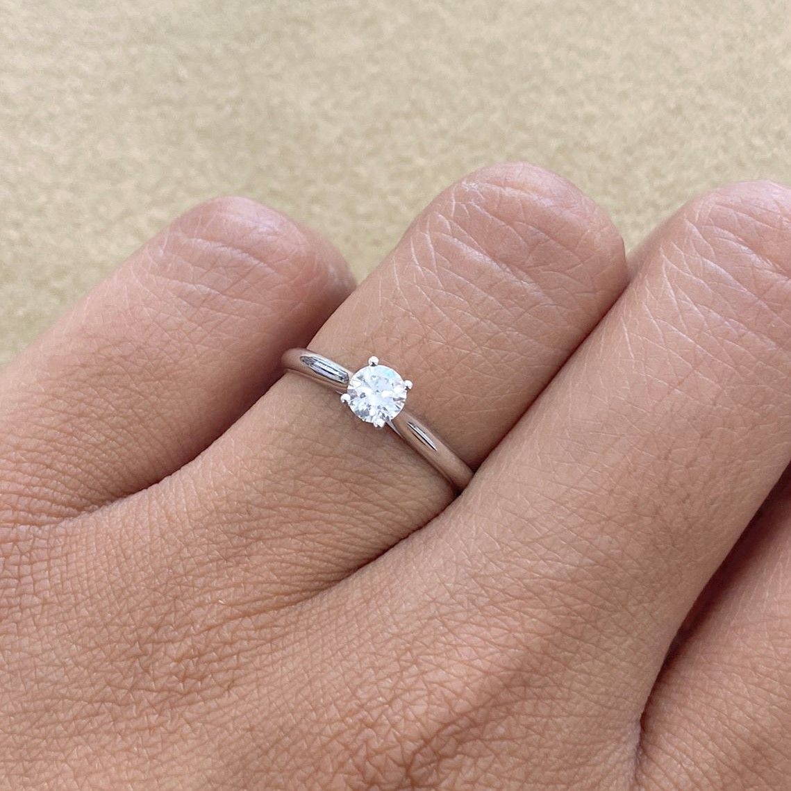 GIA Certified, Round 0.3 ct Four Prongs, Diamond Engagement Ring
