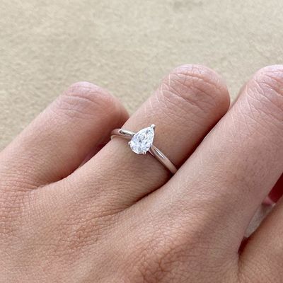 GIA Certified, Pear Shaped 0.5 ct Three Prongs, Diamond Engagement Ring