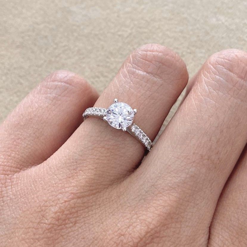 GIA Certified, Round 0.8 ct Pave Style Diamond Engagement Ring