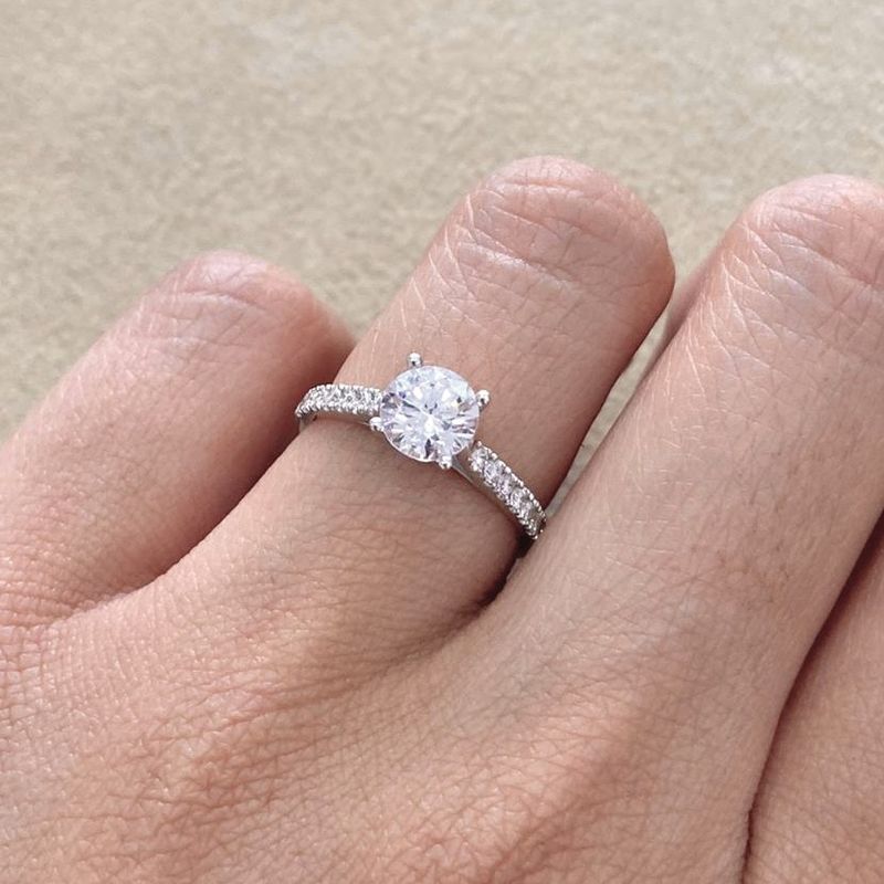 GIA Certified, Round 0.8 ct Pave Style Diamond Engagement Ring