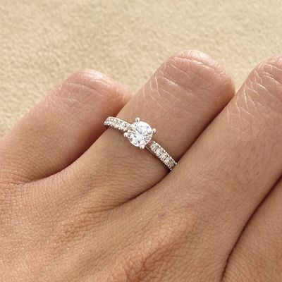 GIA Certified, Round 0.5 ct Pave Style Diamond Engagement Ring