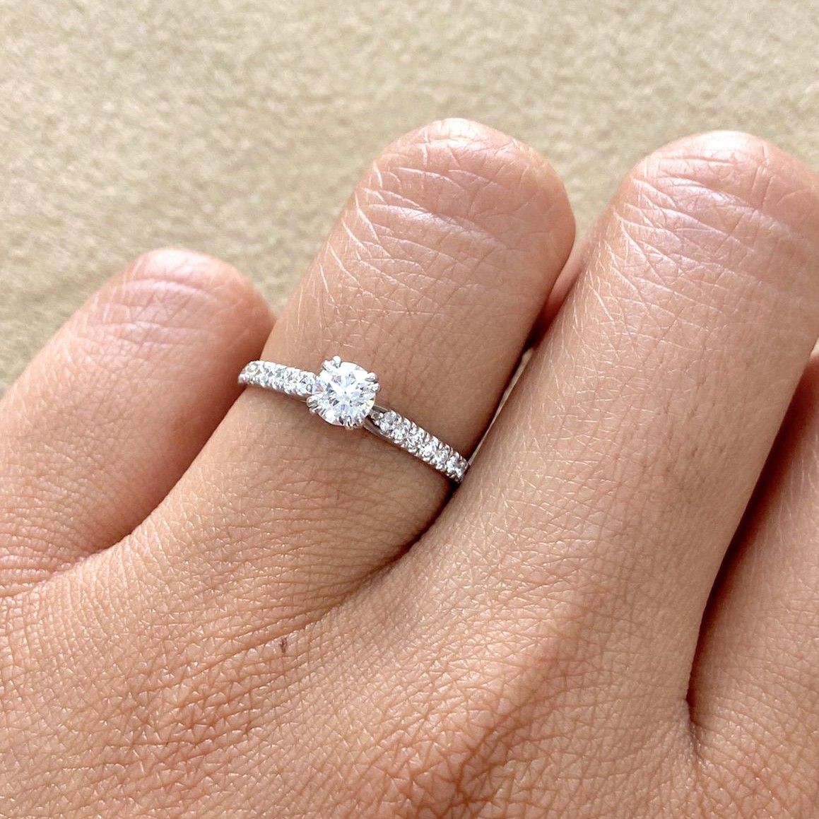 GIA Certified, Round 0.3 ct Pave Style Diamond Engagement Ring
