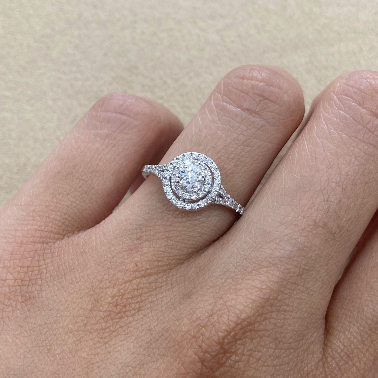GIA Certified, Round 0.3 ct Double Halo Diamond Engagement Ring