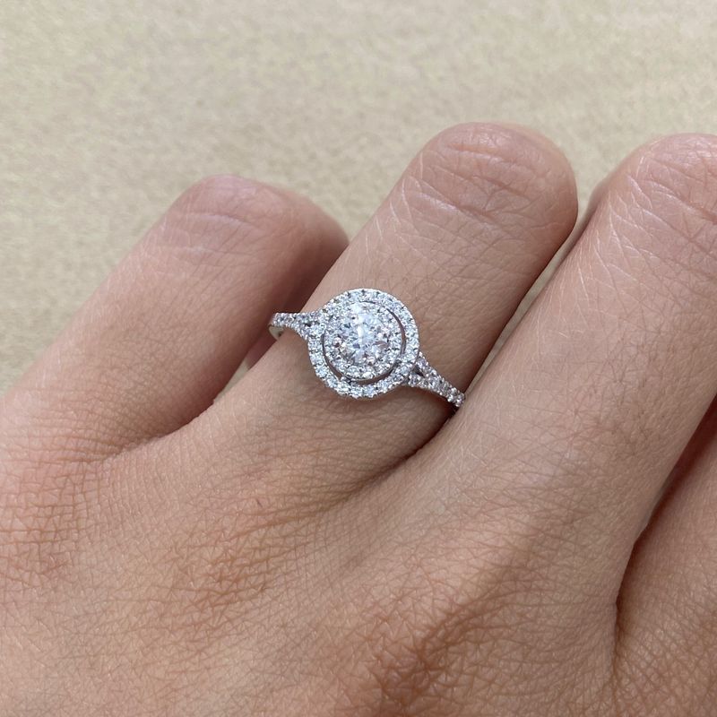 GIA Certified, Round 0.3 ct Double Halo Diamond Engagement Ring