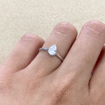 GIA Certified, Pear Shaped 0.6 ct Three Prongs, Diamond Engagement Ring