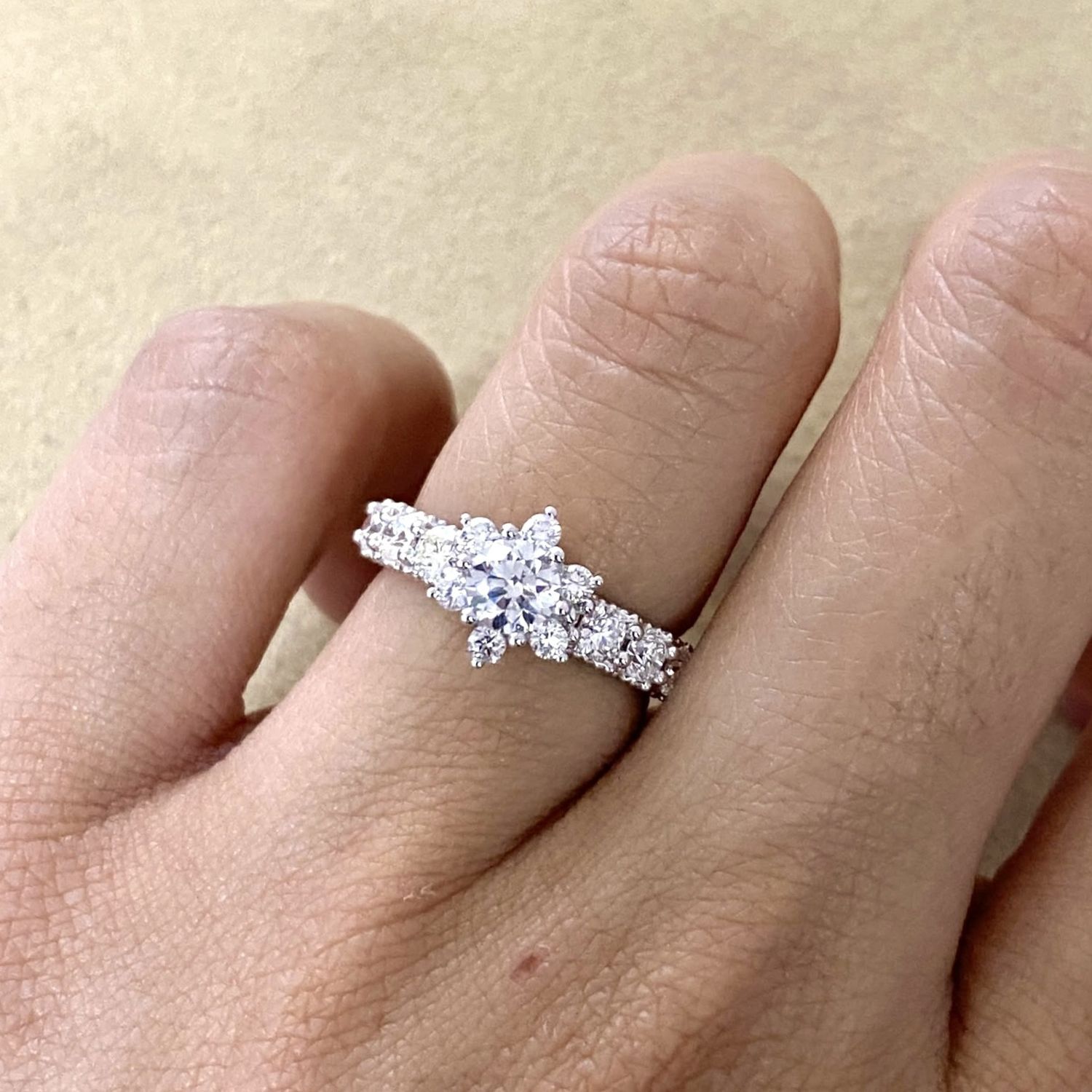 GIA Certified, Round 0.47 ct Snowflake Style Diamond Engagement Ring