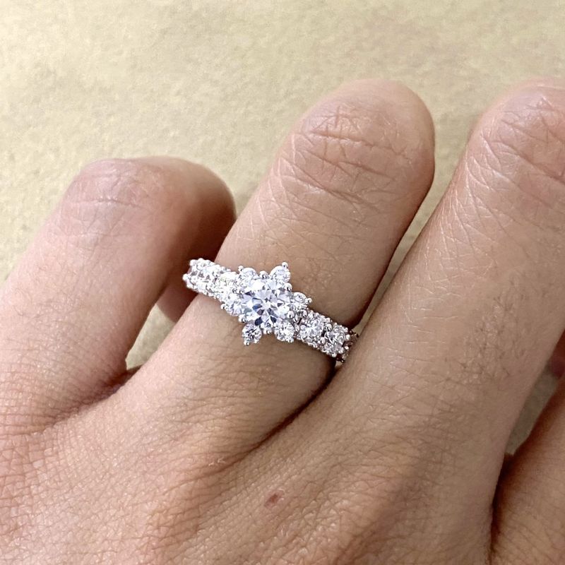 GIA Certified, Round 0.47 ct Snowflake Style Diamond Engagement Ring