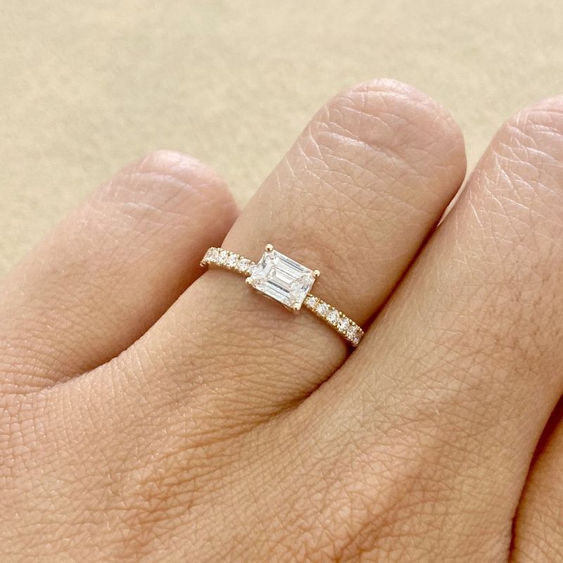Emerald Cut 0.5 ct Gradual Pave Style, Diamond Engagement Ring