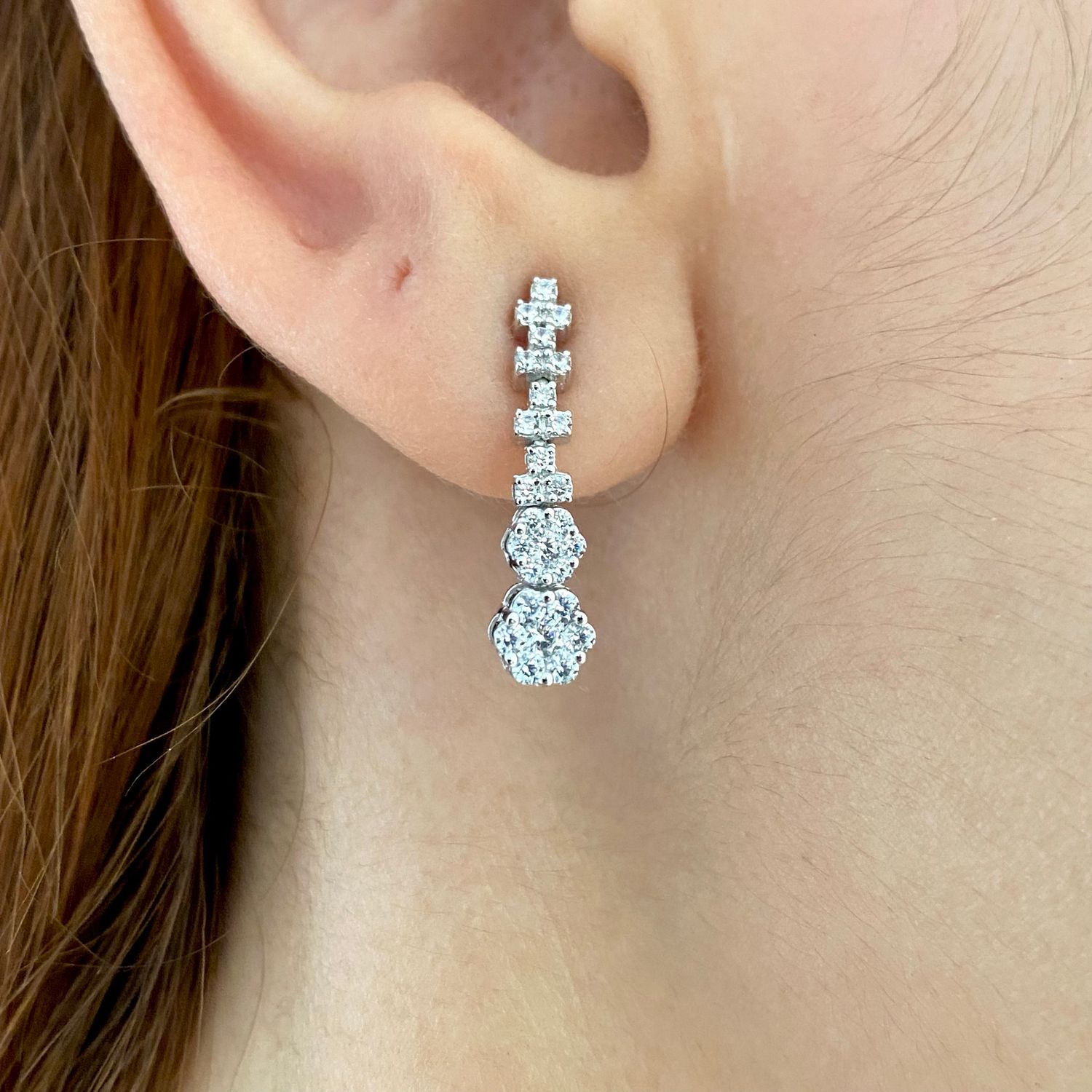 Gradual, Multi-Flower Dangling Diamond Earrings
