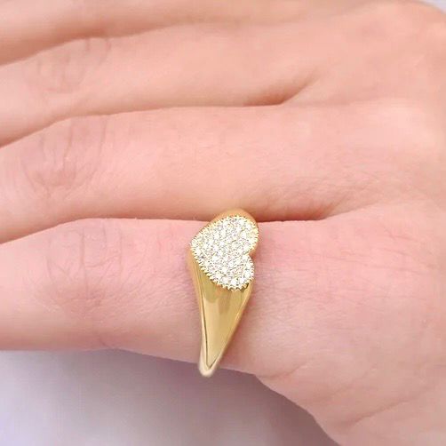Heart Shaped Signet Diamond Ring