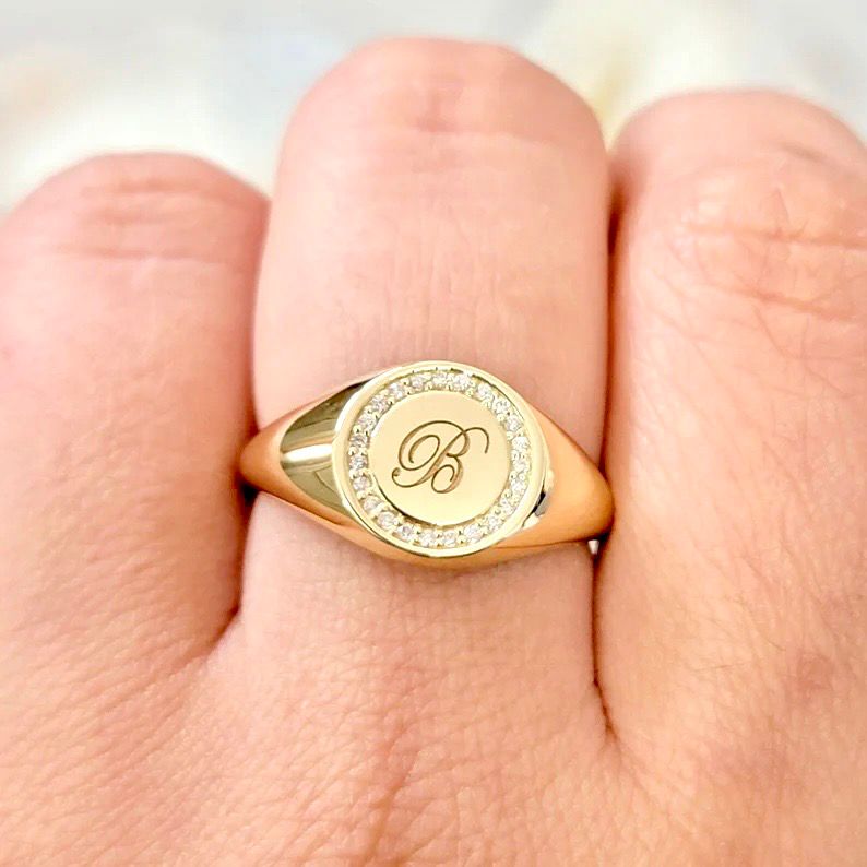 Personalised Letter Signet Diamond Ring