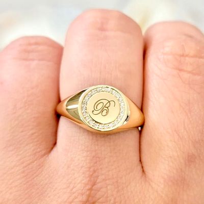 Personalised Letter Signet Diamond Ring