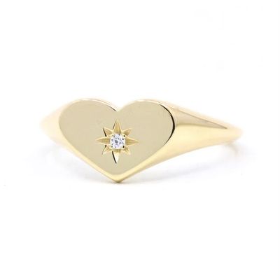 Heart Shaped Signet Diamond Ring