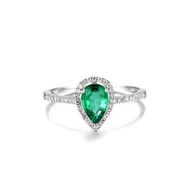 Pear-Shaped 0.7 ct Emerald, Halo-Style Diamond Ring