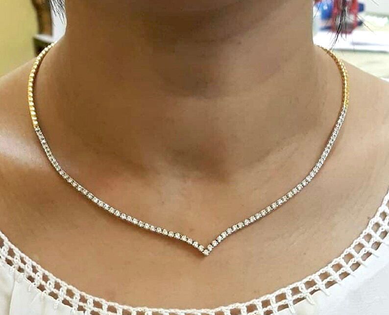 2.2 mm V-Shaped Riviere Diamond Wedding Necklace
