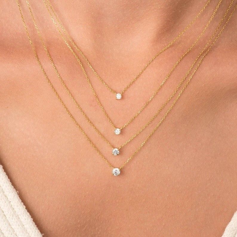 Four Prongs, Single Diamond Necklace