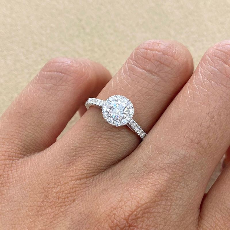 GIA Certified, Round 0.37 ct Full Halo Style, Diamond Engagement Ring