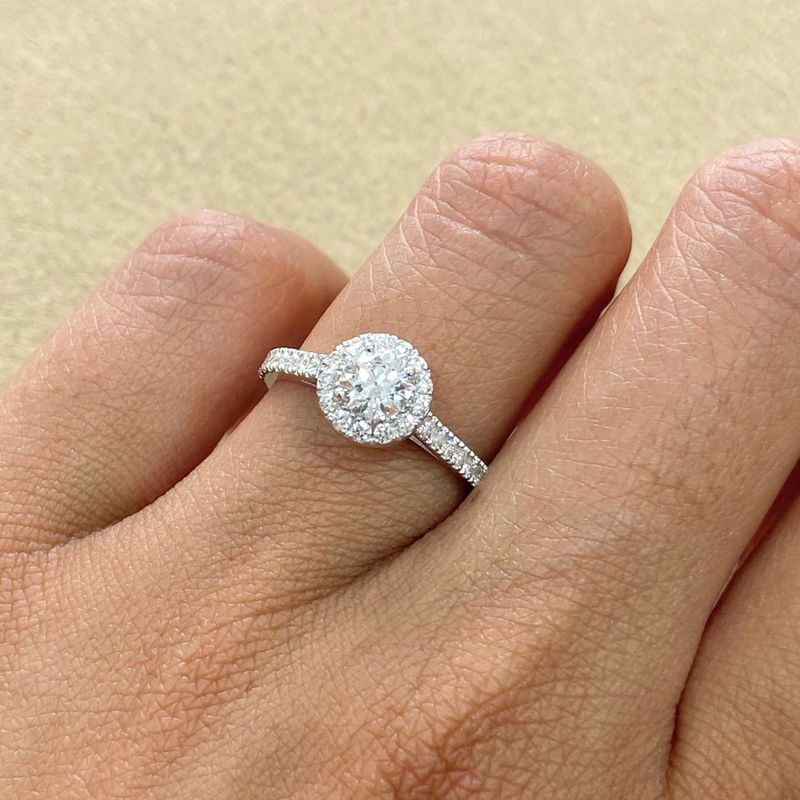 GIA Certified, Round 0.46 ct Full Halo Style, Diamond Engagement Ring