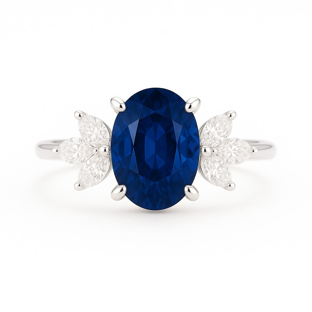Natural Oval 2.2 ct Deep Blue Sapphire, Diamond Ring