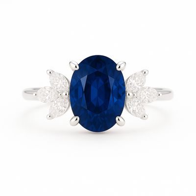 Natural Oval 2.2 ct Deep Blue Sapphire, Diamond Ring