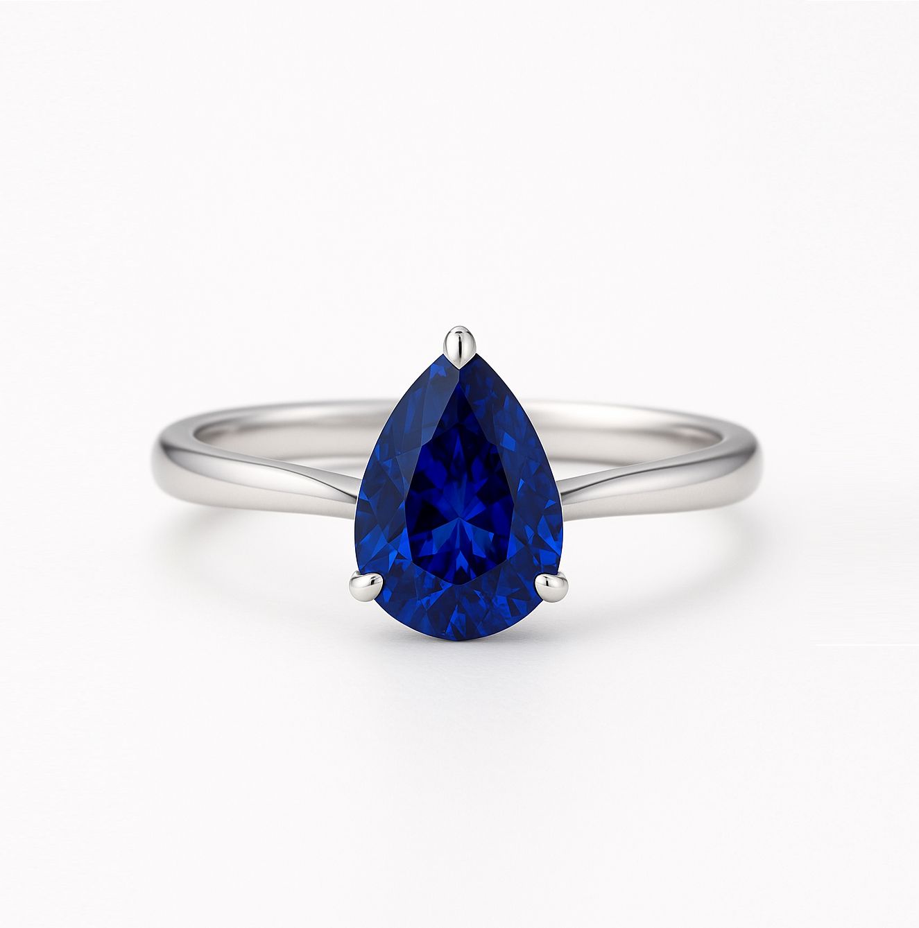 Natural Pear Shaped 1 ct Blue Sapphire, Full Halo Style Diamond Ring