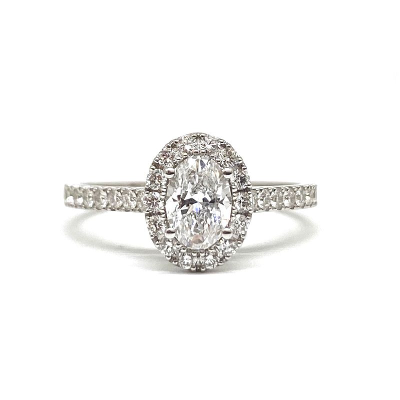 GIA Certified 0.3 ct to 1 ct Oval Shape Full Halo Diamond Engagement Ring