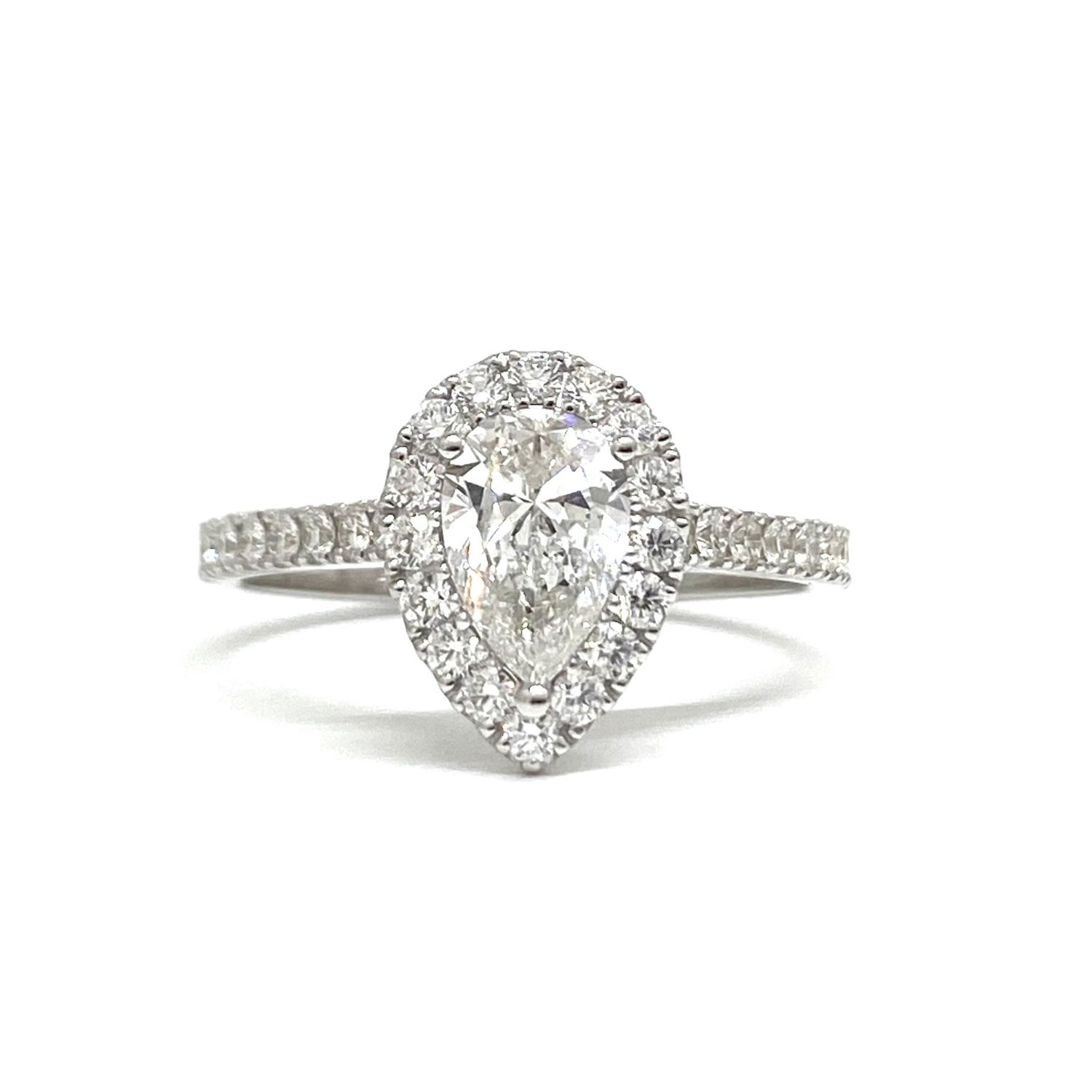 GIA Certified 0.3 ct to 1 ct Pear Shaped Full Halo Diamond Engagement Ring