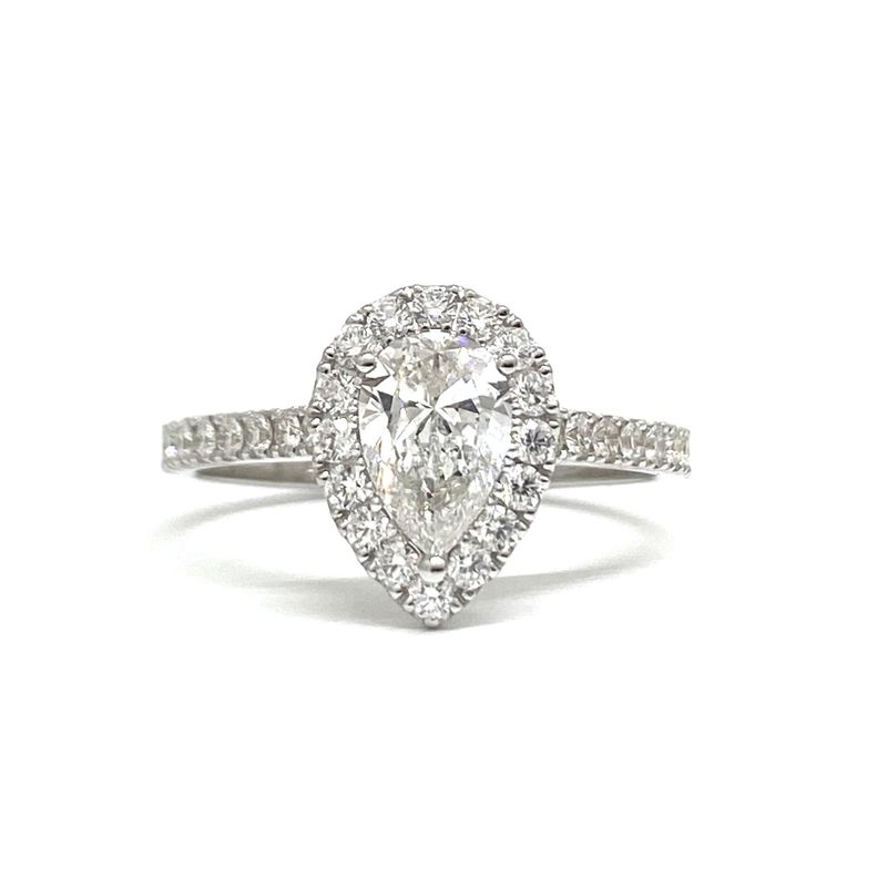 GIA Certified 0.3 ct to 1 ct Pear Shaped Full Halo Diamond Engagement Ring