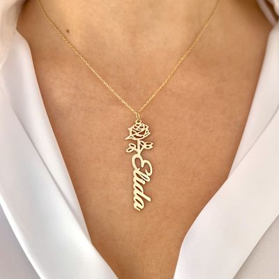 Personalized Medium Size Name Flower Necklace