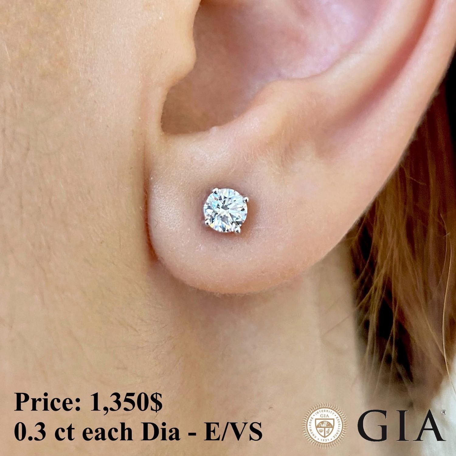 GIA Certified Four Prongs 4.5 mm Diamond Earrings