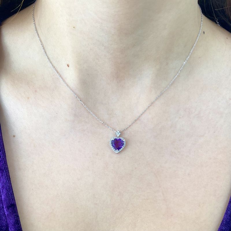 1.5 ct Amethyst, Halo Style Diamond Necklace