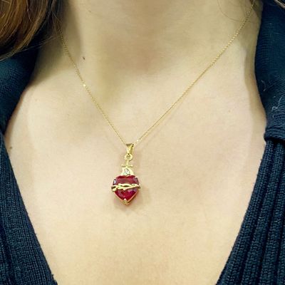 3.5 ct Big Size, Heart of Christ, Red Garnet Necklace