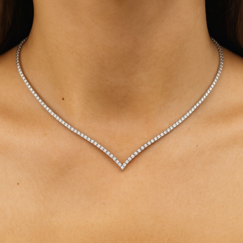 2.2 mm V-Shaped Riviere Diamond Wedding Necklace