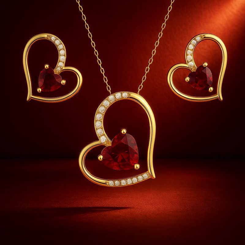 Heart Inside a Heart, Red Garnet, Diamond Set