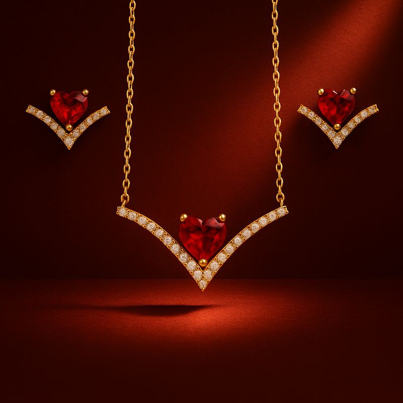 V-Shaped, Red Garnet, Diamond Set