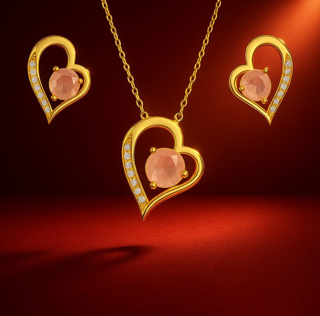 Asymmetrical Heart , Pink Tourmaline, Diamond Set